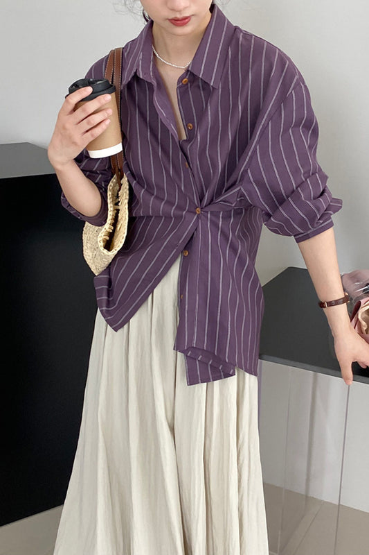 Irregular striped long sleeved shirt C3395