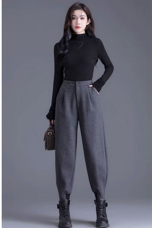 womens winter wool pants with loose fitting legs C3435