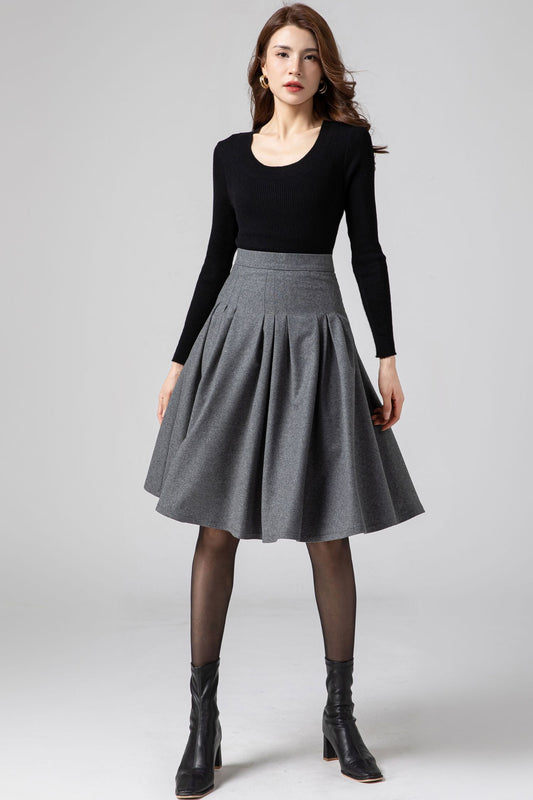 Skater Wool Pleated skirt Women C3585