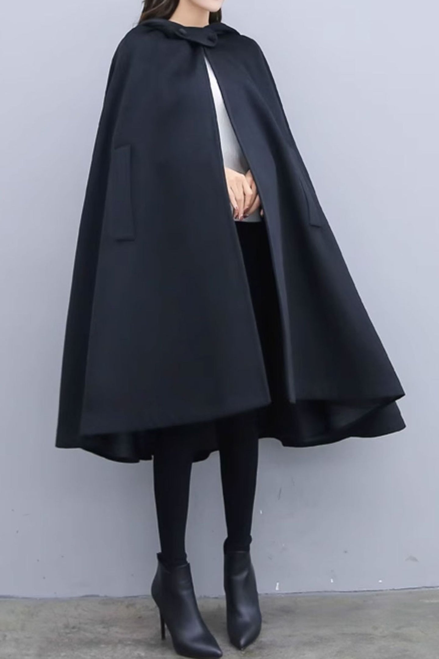 Halloween black winter wool cape C3649