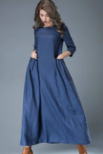 Load image into Gallery viewer, Blue linen tent dress C803
