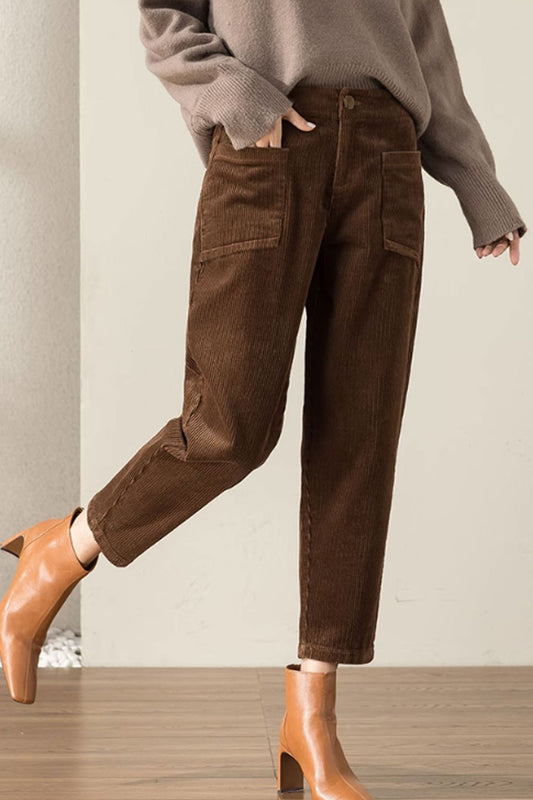 Women's Tapered Pants, Elastic Waist Corduroy Pants C3509