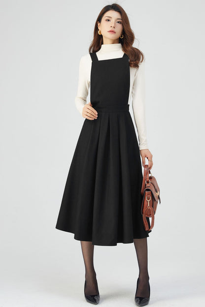 Black Wool Dress, Pinafore Dress Women C3547