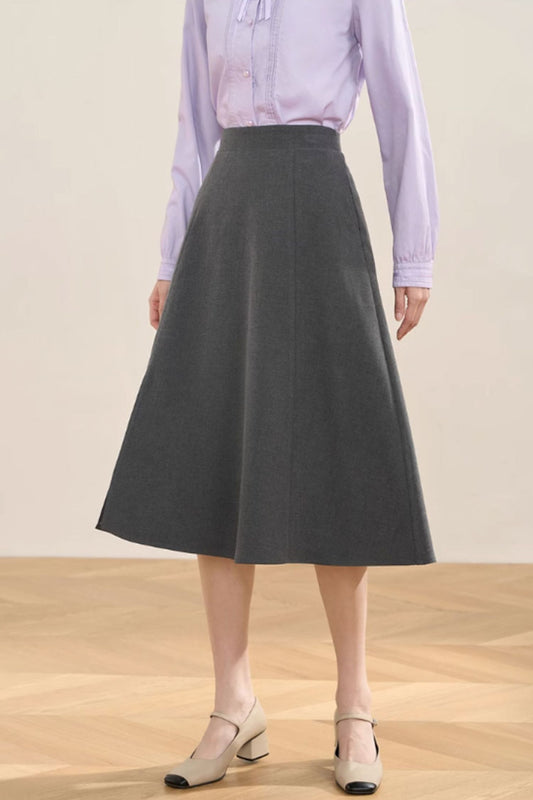 Gray a line winter wool office skirt women C3534