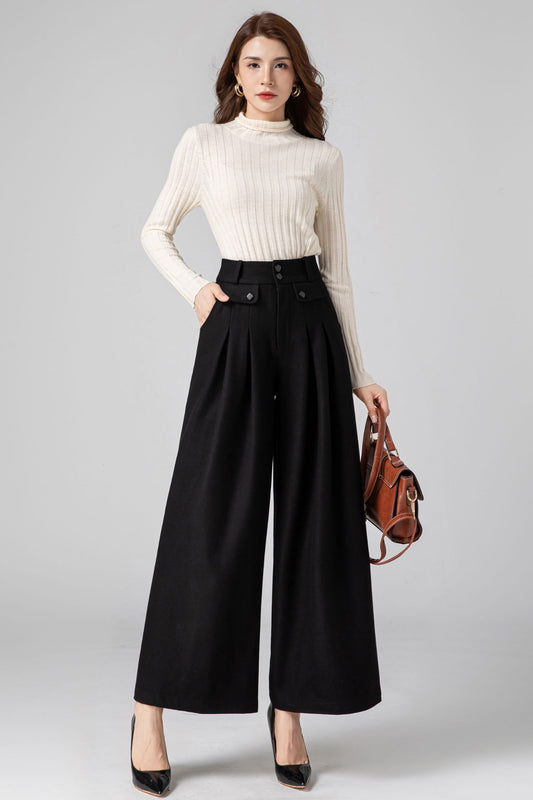 Wide Leg Wool Pants Women, Palazzo Pants C3590