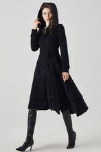 Load image into Gallery viewer, Hooded Wool Coat Women, Black Wool Coat C3560
