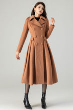 Load image into Gallery viewer, Brown double breasted winter wool coat for women C3619
