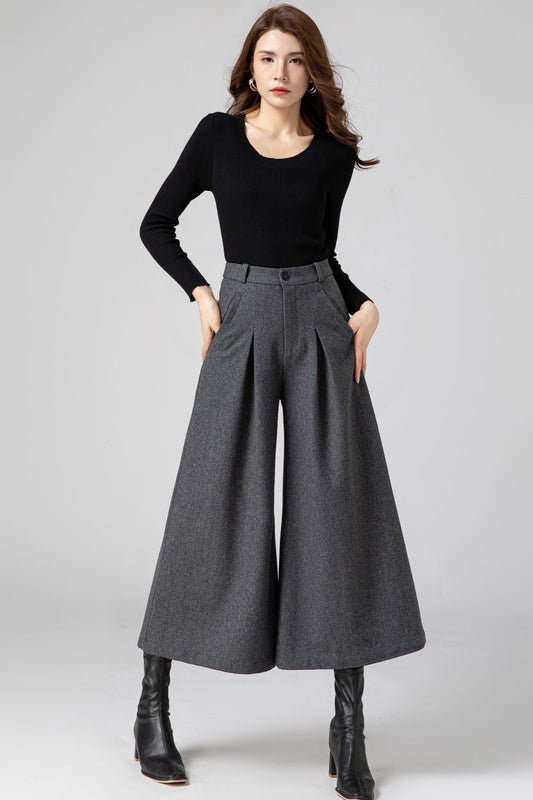 Palazzo Wool Pants Women, Wide Leg Pants C3587