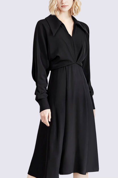 high waist v neck dress with long sleeves C3493