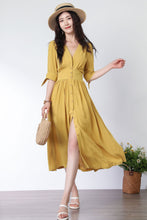 Load image into Gallery viewer, Deep V neck Linen party Dress C3321
