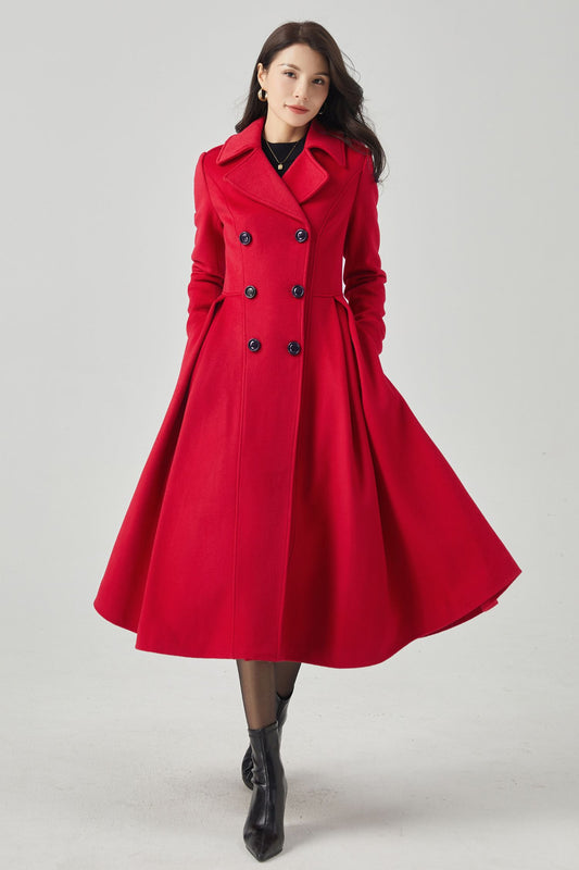 Double Breasted Red Princess Wool Coat C3565