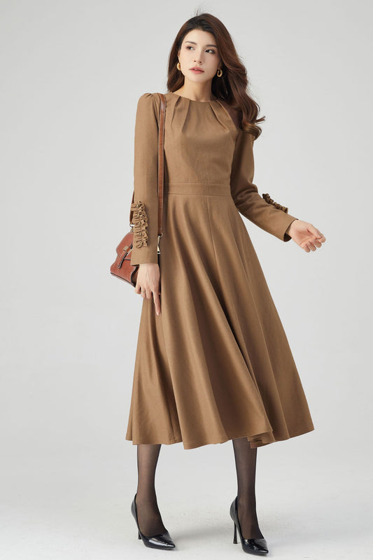 Wool Dress, Winter Dress Women, Fit and Flare Dress C3540