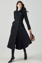 Load image into Gallery viewer, Black Wool Coat, Long Wool Coat, Hooded Wool Coat C3562
