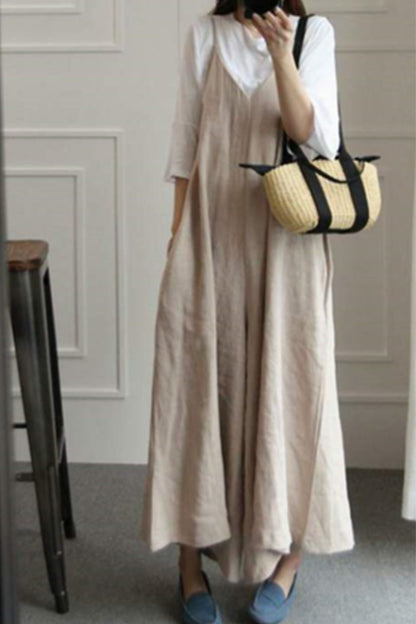 Cotton linen casual loose fitting linen suspenders C3468
