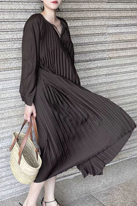 plus size dark brown long sleeves dress women C3500