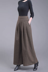 High waist wide leg winter wool pants women C3436