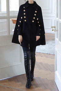 Double breasted military wool cape women C3656