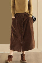Load image into Gallery viewer, A line corduroy skirt with buttons in front C3901
