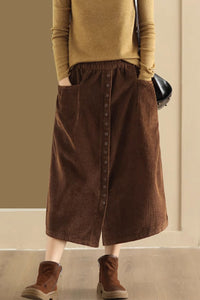 A line corduroy skirt with buttons in front C3901