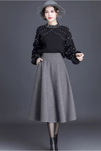 Load image into Gallery viewer, gray a line skirt with wide waist band, winter wool skirt  C3428
