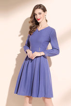 Load image into Gallery viewer, V neck purple wool winter dress for women C3463
