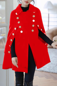 Double breasted military wool cape women C3656
