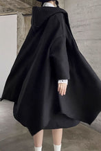 Load image into Gallery viewer, Irregular black winter wool cape coat C3650
