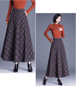 a line plaid long wool skirt women C3734
