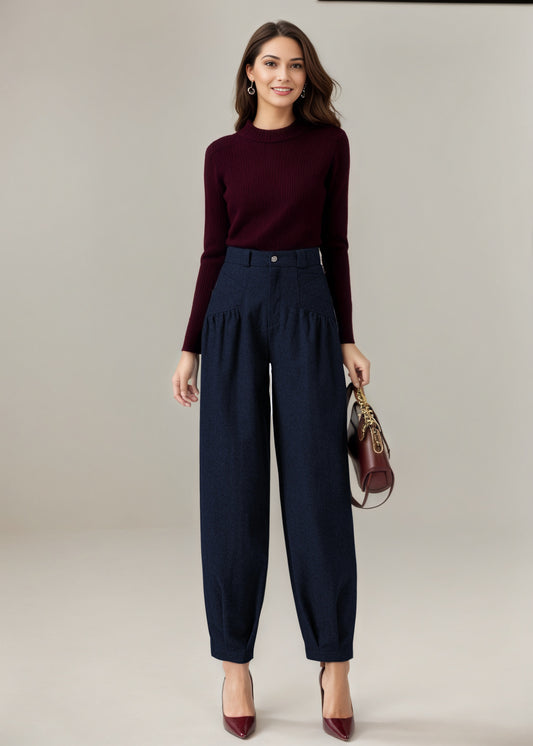 Wool Baggy Women Tapered Pants C5236