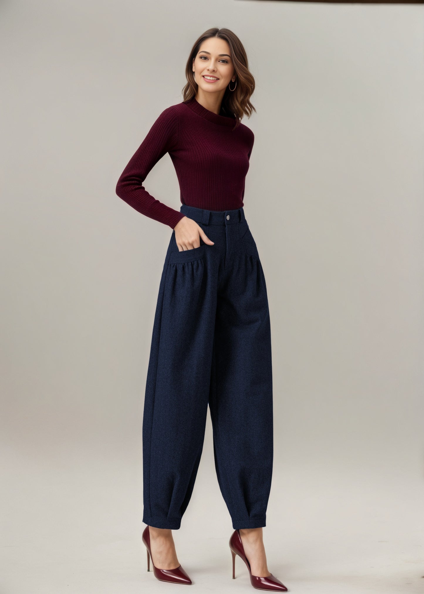 Wool Baggy Women Tapered Pants C5236