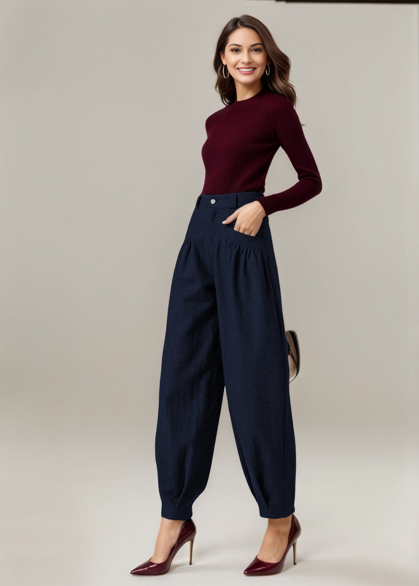 Wool Baggy Women Tapered Pants C5236