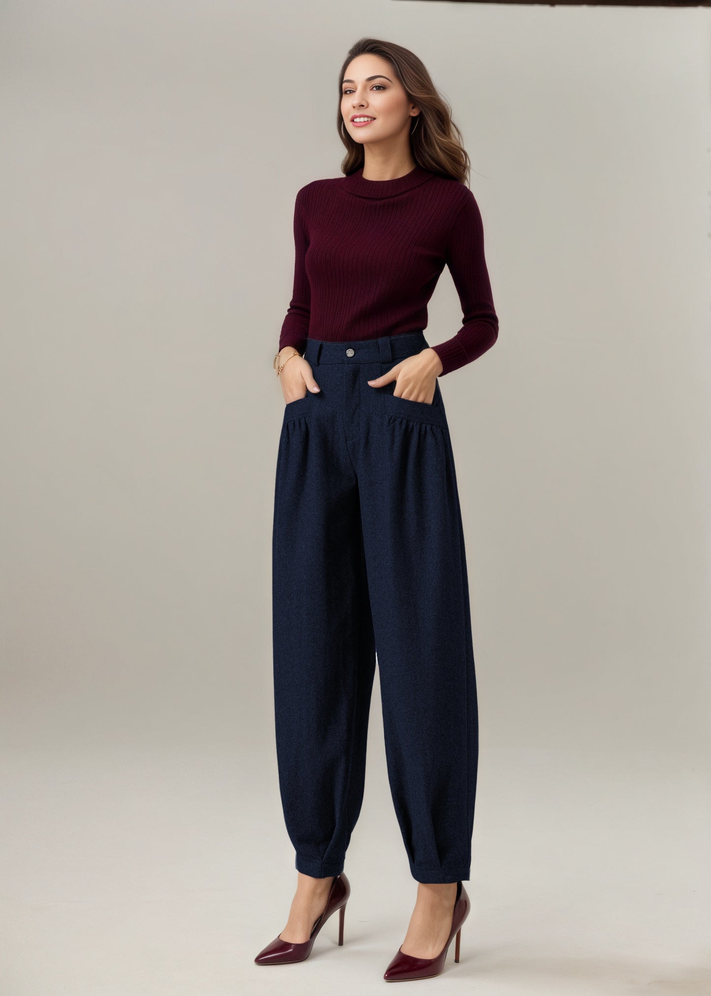 Wool Baggy Women Tapered Pants C5236