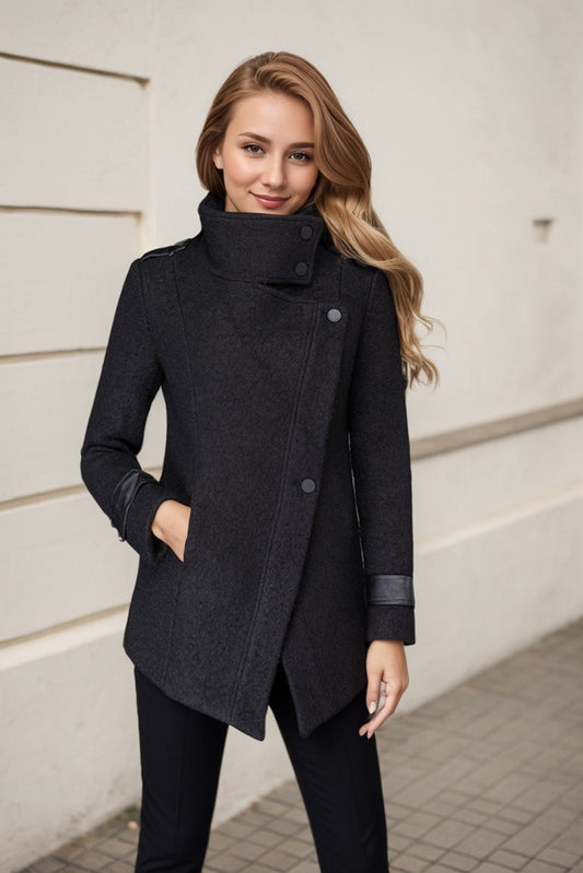 Women's Black asymmetrical wool jacket C987