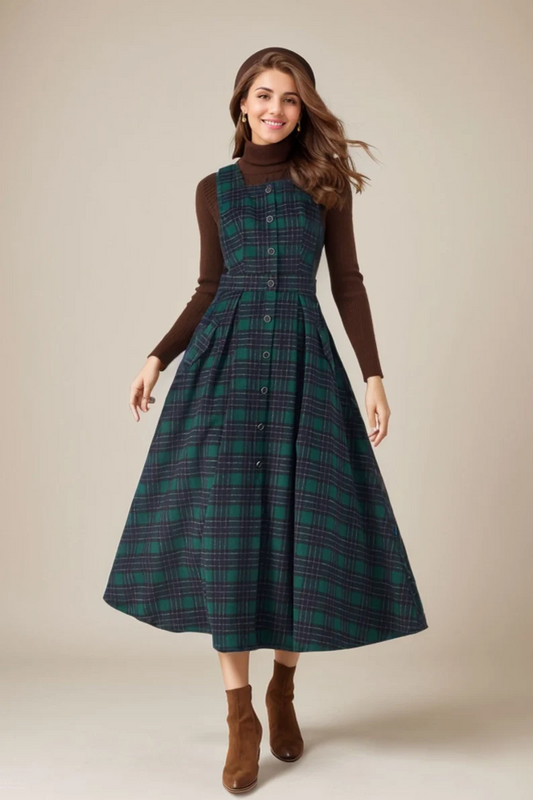 Womens Plaid Wool Dress C3683