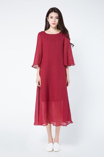 Loose fit summer linen dress women c1081