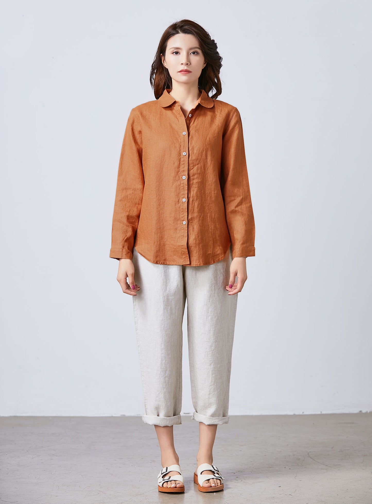 Loose fit shirt linen blouse for women C1703