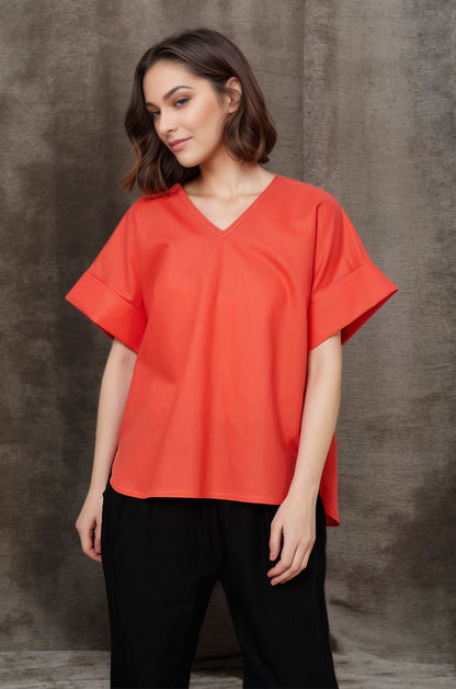 Women's Casual Orange Linen Tops C4845