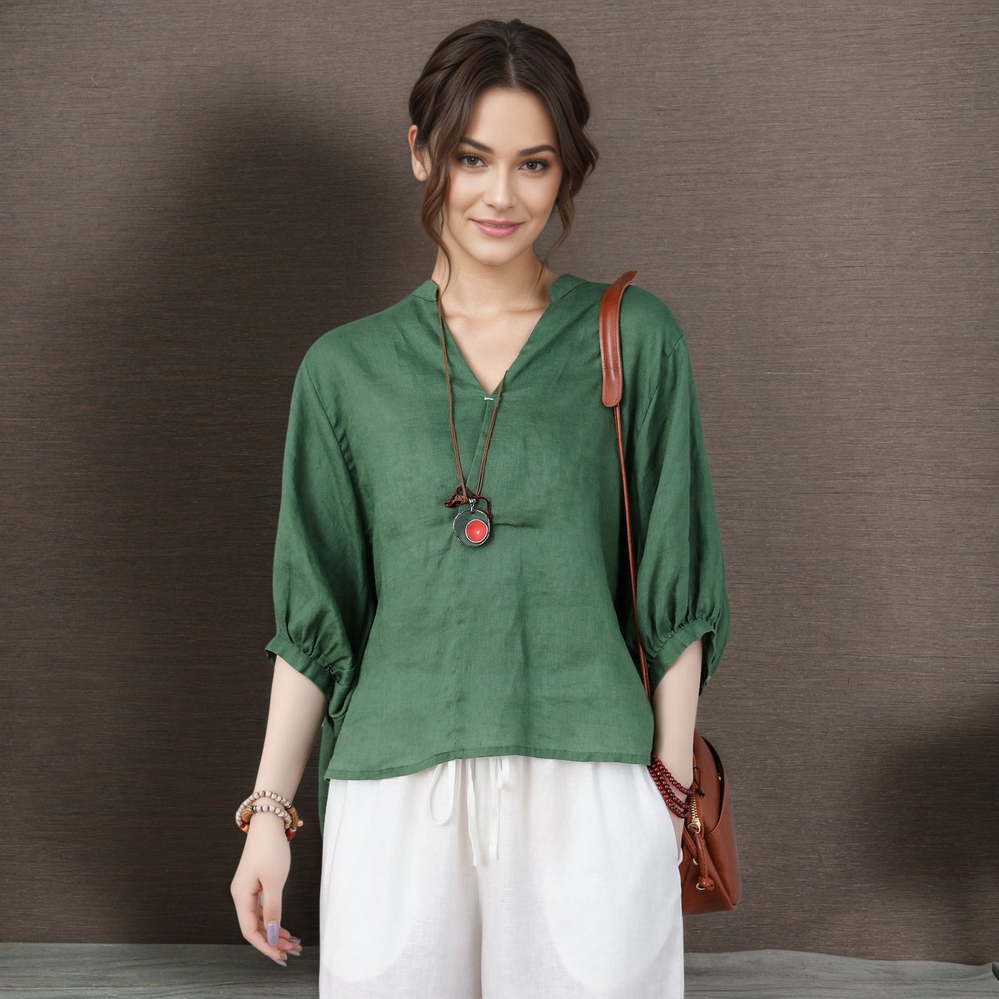 Oversized Linen top with Lantern sleeve C4857