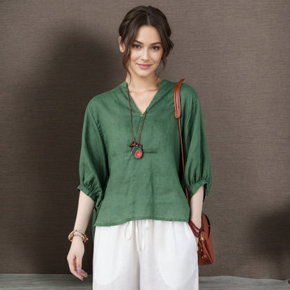 Oversized Linen top with Lantern sleeve C4857