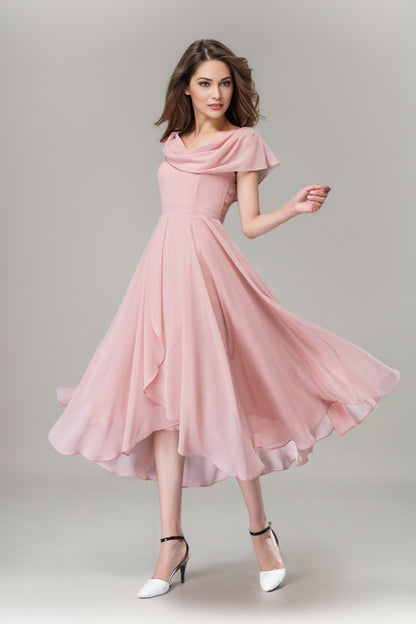 Pink bridemaid prom chiffon dress women C4863