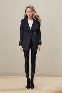 Women's Black asymmetrical wool jacket C987