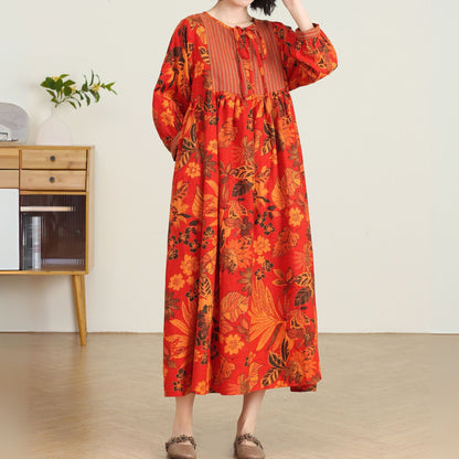 Plus size Long floral linen maxi dress C4734