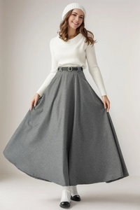 Long Gray Winter Wool Skirt C3555