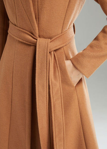Brown Wool Coat - Long A-Line Belted Winter Coat C4954