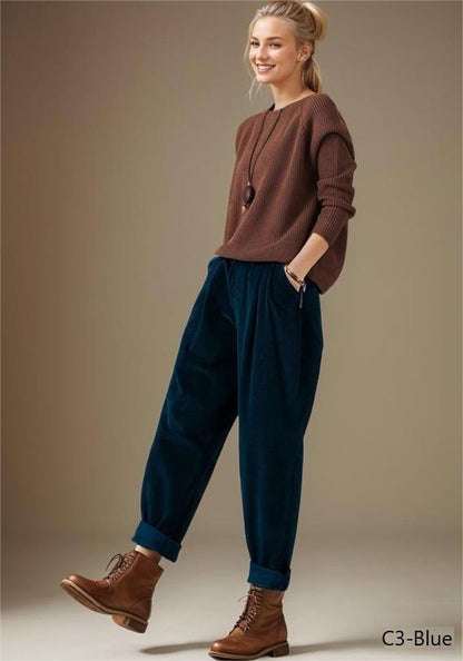 Olive Green Corduroy Harem Pants - Oversized Comfortable Boho Trousers C5296
