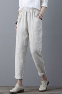 Casual Elastic Waist Cropped linen Pants C1863
