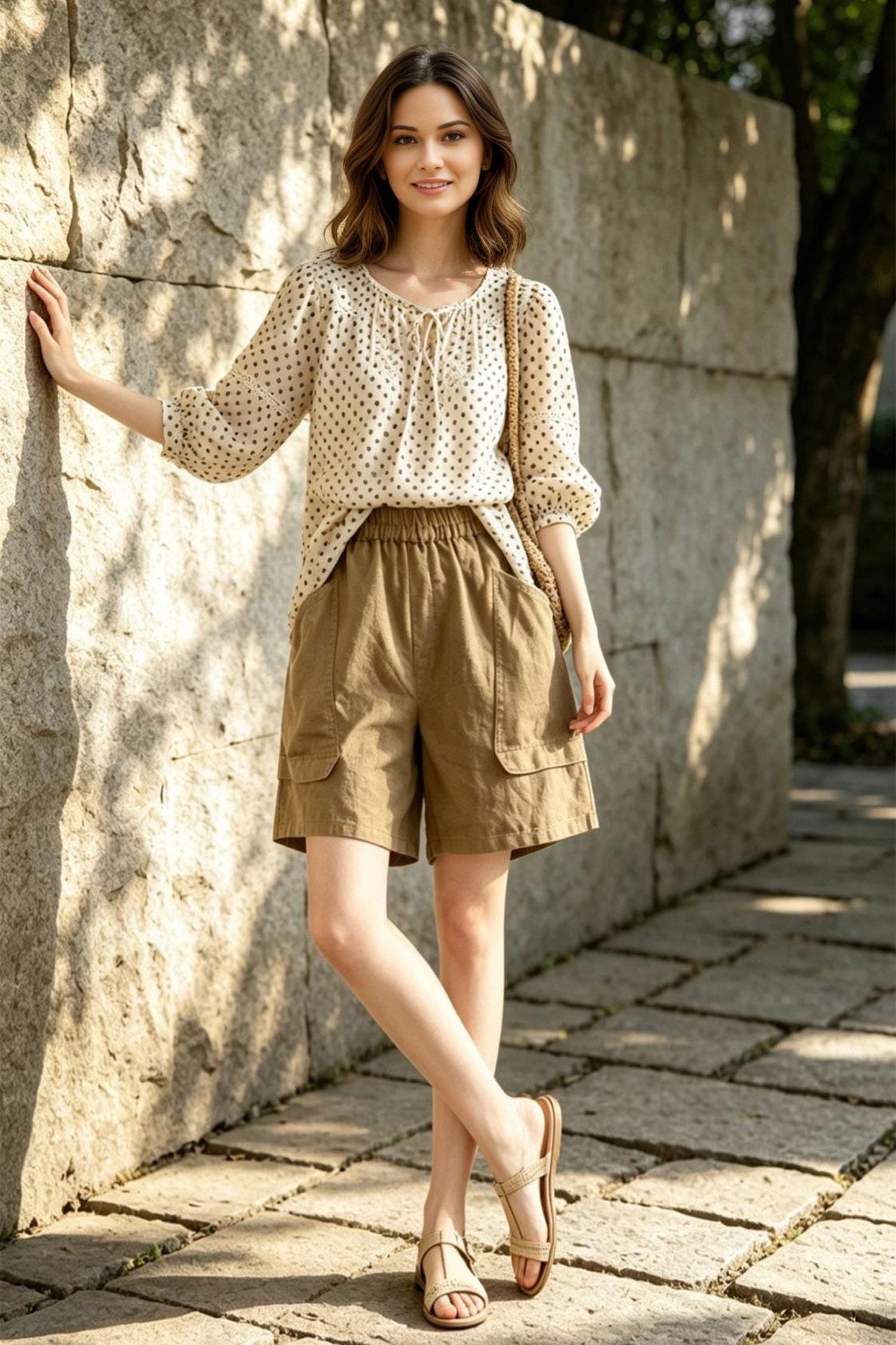 Linen summer shorts, Casual shorts, Womens shorts with pockets, Beach linen shorts, handmade shorts, Elastic waist shorts, Ylistyle C5533
