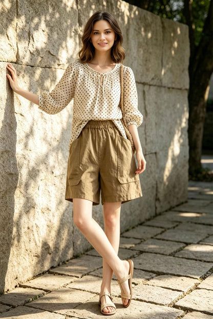 Linen summer shorts, Casual shorts, Womens shorts with pockets, Beach linen shorts, handmade shorts, Elastic waist shorts, Ylistyle C5533