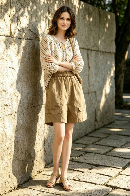 Linen summer shorts, Casual shorts, Womens shorts with pockets, Beach linen shorts, handmade shorts, Elastic waist shorts, Ylistyle C5533
