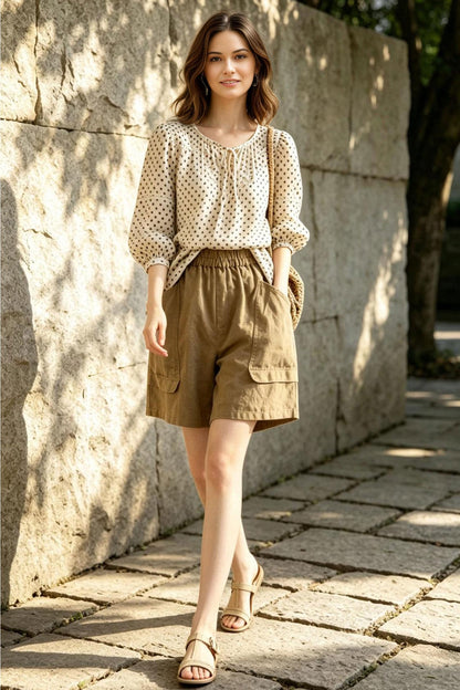 Linen summer shorts, Casual shorts, Womens shorts with pockets, Beach linen shorts, handmade shorts, Elastic waist shorts, Ylistyle C5533